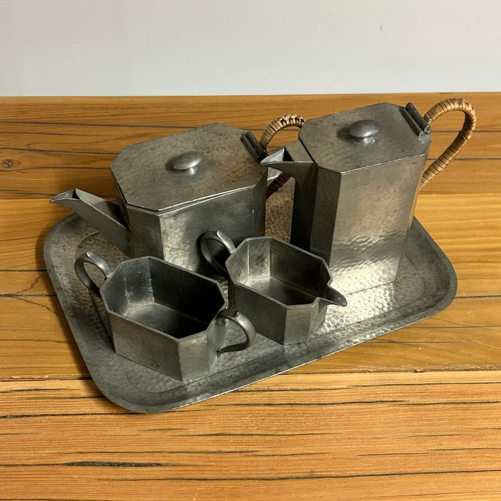 Vintage Civic Pewter 5-Piece Tea Set – Made in England